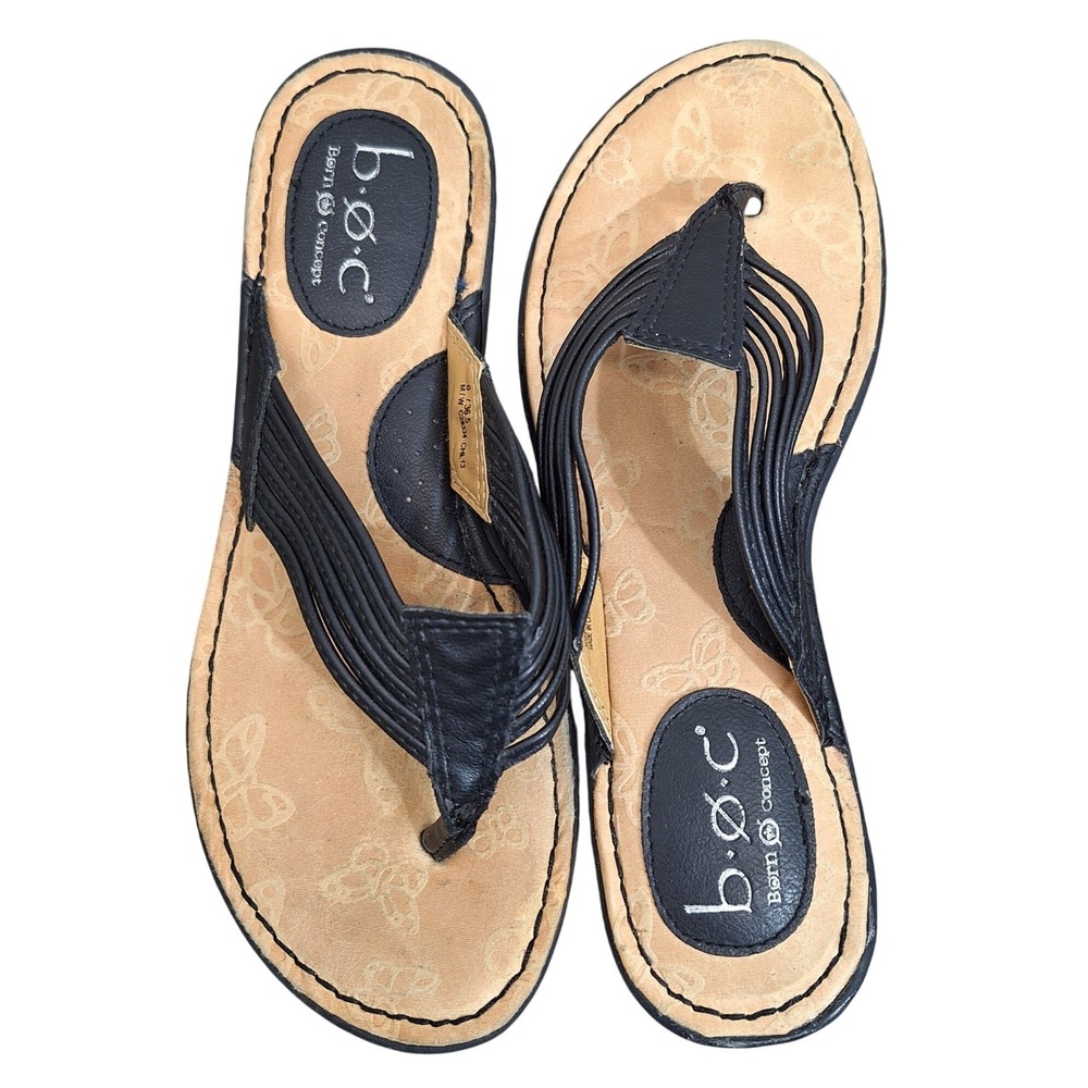 B.O.C. Born Concept Size 6M Women's Black Strappy Thong Sandals Butterfly C28309